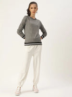 Women Relaxed Fit Grey Bar Sweatshirt