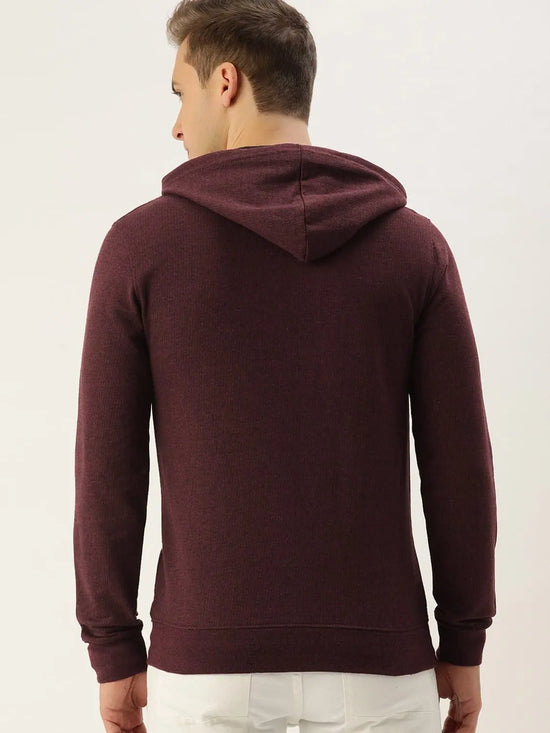 Men Solid Relaxed Threads Hooded Sweatshirt