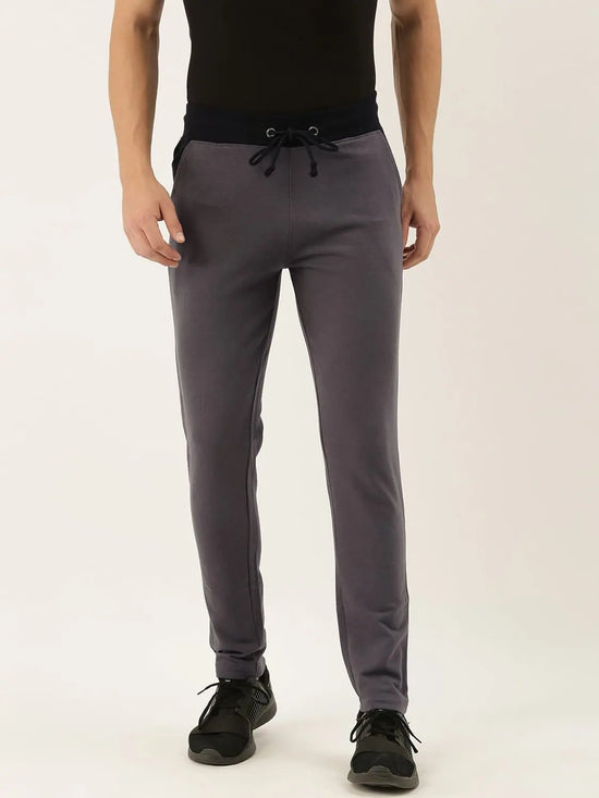 Men Regular Fit Grey Bar Joggers