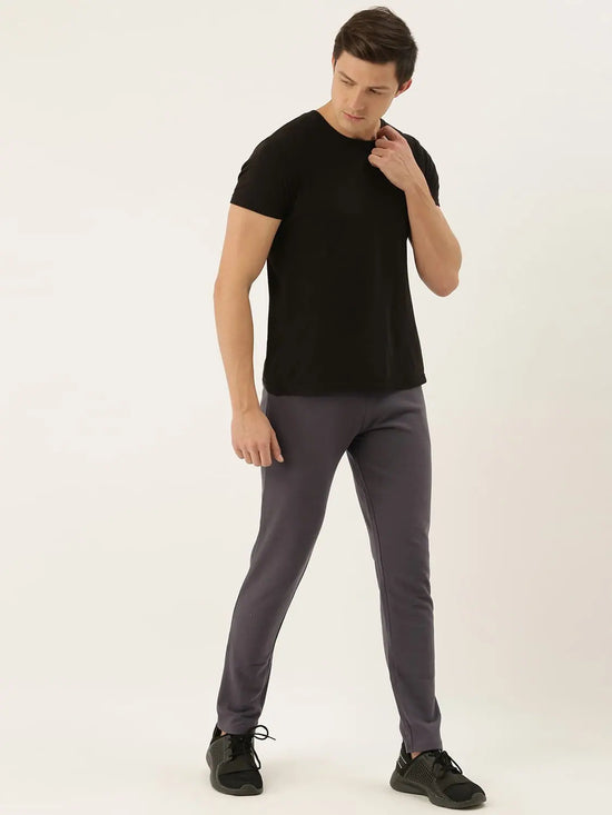 Men Regular Fit Grey Bar Joggers