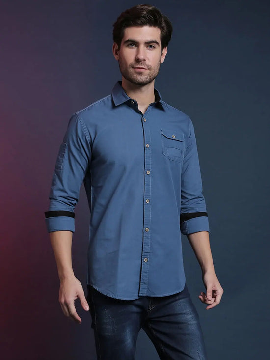 Campus Sutra Curve Motto Men Stylish Solid Casual Shirts