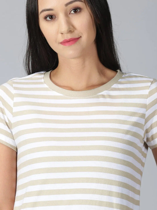 Women Assorted Striped T-Shirt Sam 160 gsm Beige