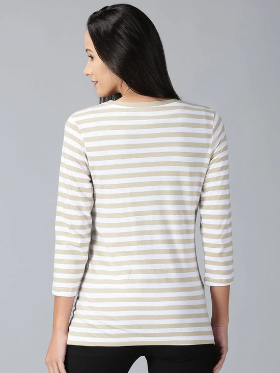 Women Striped T-Shirt Comfort RN 160 gsm Beige