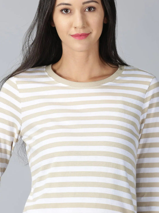 Women Striped T-Shirt Comfort RN 160 gsm Beige