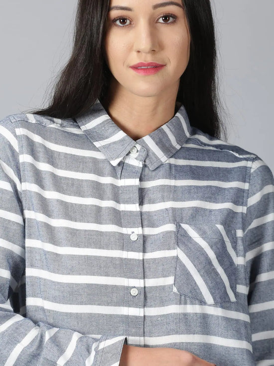 Women Striped Shirt RN 160gsm Grey