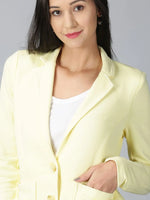 Women Solid Blazer Yellow