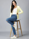 Women Solid Blazer Yellow