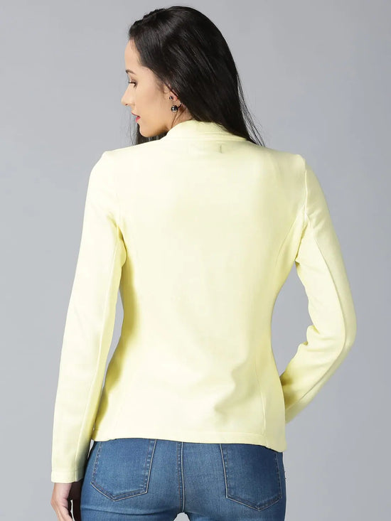 Women Solid Blazer Yellow