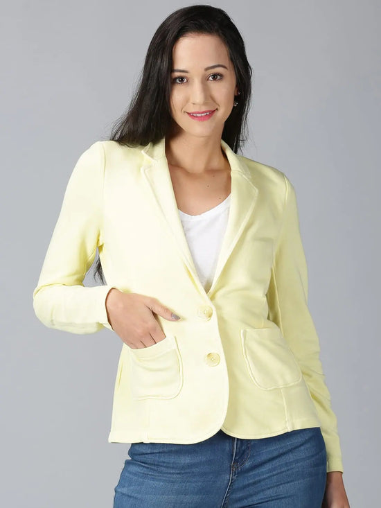 Women Solid Blazer Yellow