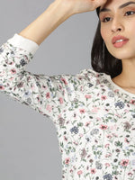 Women Floral printed T-shirtRN 160gsm White