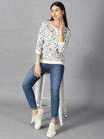 Women Floral printed T-shirtRN 160gsm White