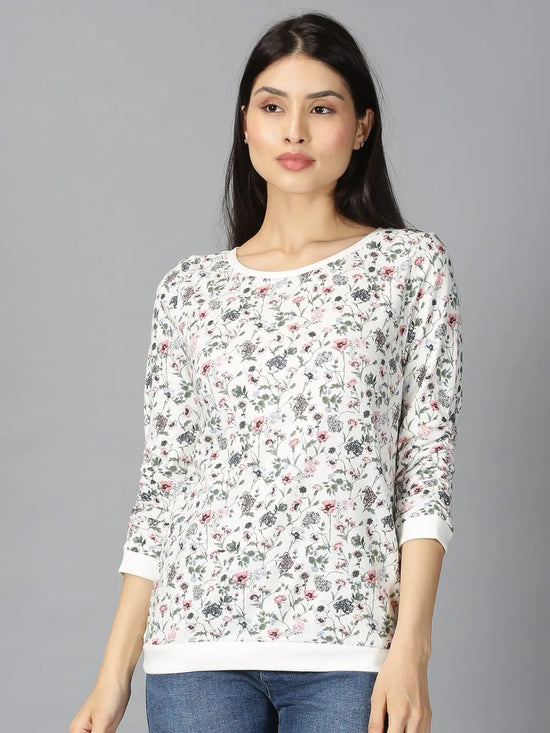 Women Floral printed T-shirtRN 160gsm White