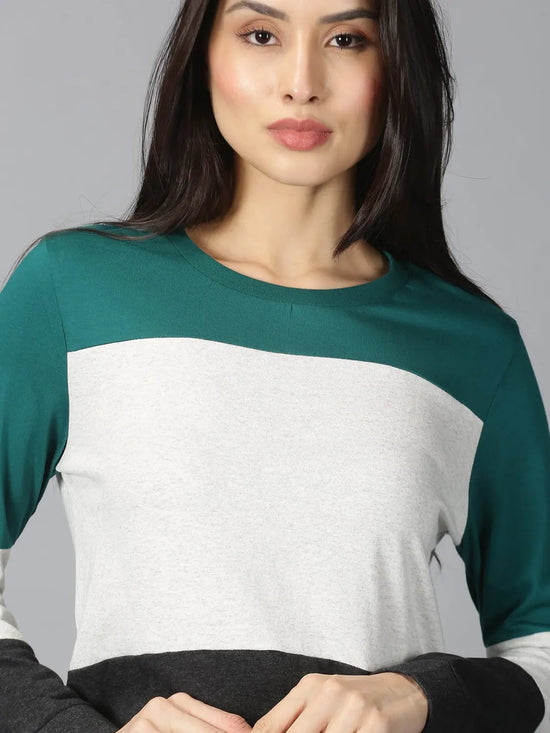 Women Colour Block T -shirtRN 160gsm Multicolor