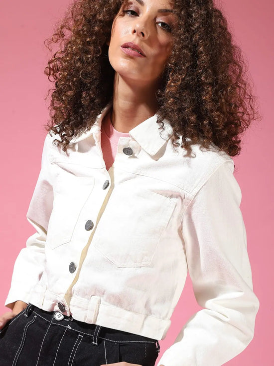 Women Solid White Full Sleeve Jacket