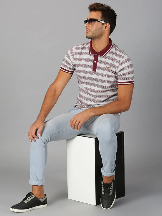 Men T-Shirt Stripes Cotton Skreened