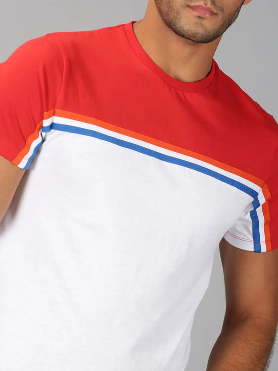 Men T-Shirt Colour-block Cotton T-Shirt Ware