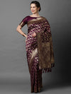 Refined Sareemall Wine Silk Blend Woven Design Saree With Unstitched Blouse