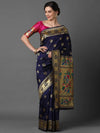 Sareemall Navy Blue Wedding Silk Blend Woven Design Saree With Unstitched Blouse-VKAKSHI3002-Blue