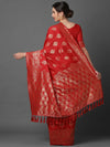 Extravagant Sareemall Red Festive Silk Blend Woven Design Saree With Unstitched Blouse