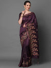 Sareemall Wine Party Wear Polycotton Embroidered Saree With Unstitched Blouse