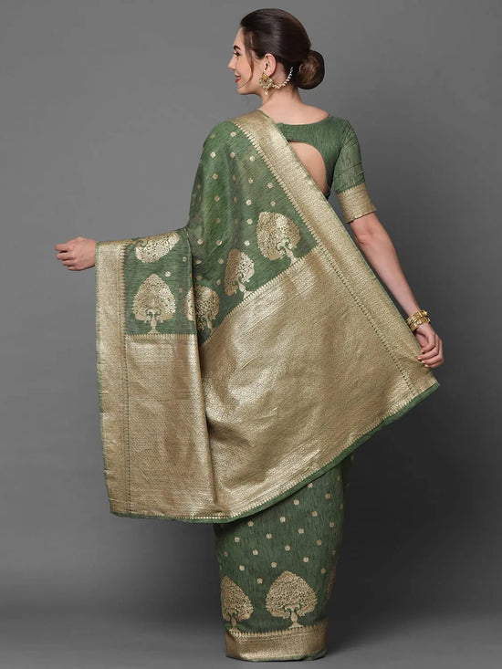 Sareemall Green Festive Silk Blend Woven Designer With Unstitched Blouse