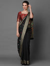 Sareemall Black Festive Cotton Blend Woven Design Saree With Unstitched Blouse