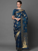 Sareemall Teal Blue Festive Kanjivaram Silk Woven Design Saree With Unstitched Blouse