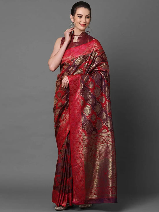 Sareemall Pink Party Wear Pure Satin Woven Design Saree With Unstitched Blouse