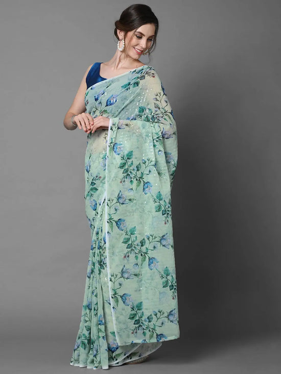 Sareemall Sea Green Wear Elite Georgette Sequence Work Saree With Unstitched Blouse