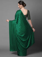 Sareemall Green Casual Georgette And Satin Solid Saree With Unstitched Blouse