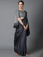 Sareemall Grey Casual Georgette And Satin Solid Saree With Unstitched Blouse