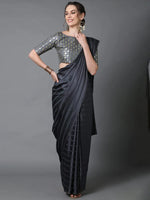 Sareemall Grey Casual Georgette And Satin Solid Saree With Unstitched Blouse