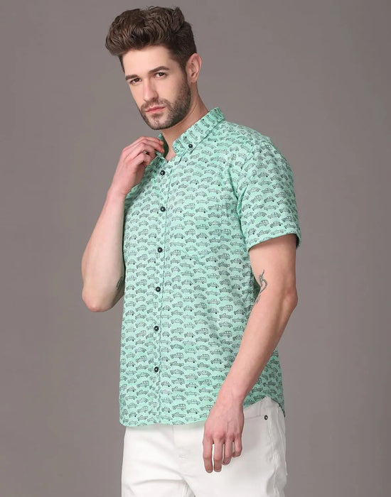 Yovish Men Graphic Print Casual Light Green Shirt