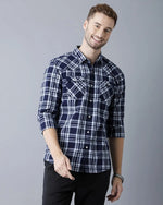 Yovish Men Checkered Casual Blue Shirt