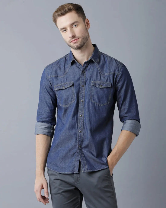 Yovish Men Washed Casual Vibrant Blue Shirt