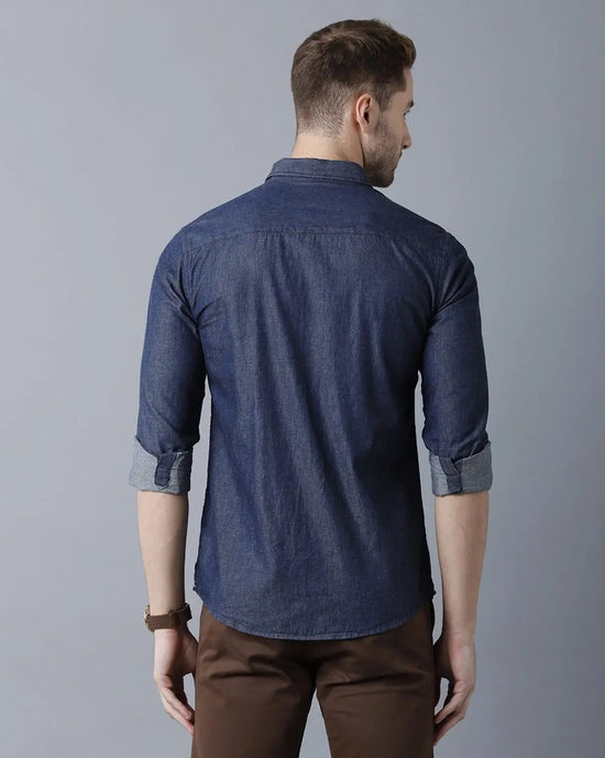 Yovish Men Embroidered Casual Blue Shirt