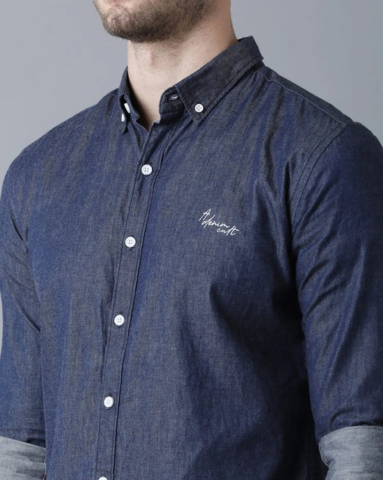 Yovish Men Embroidered Casual Blue Shirt