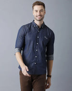 Yovish Men Embroidered Casual Blue Shirt