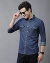 Yovish Men Washed Casual Dope Blue Shirt