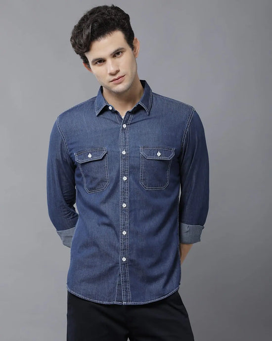 Yovish Men Washed Casual Dope Blue Shirt