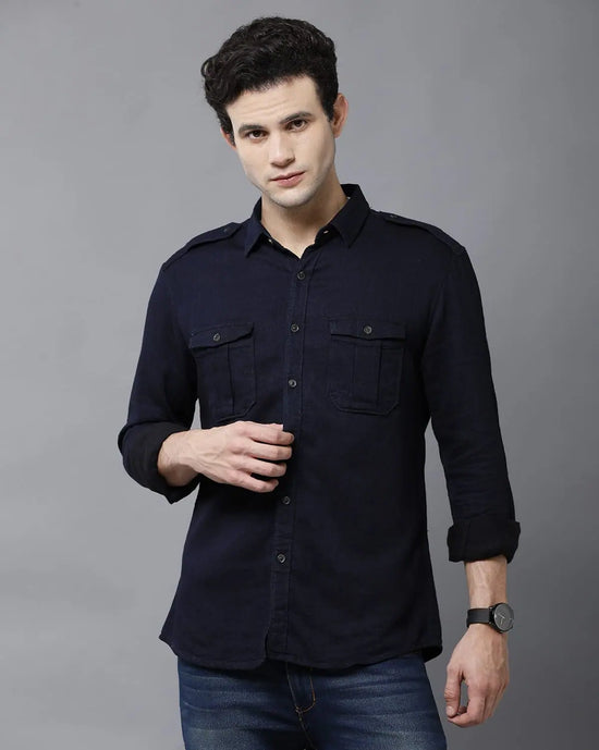 Yovish Men Solid Blossom Blue Shirt