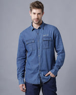 Yovish Men Solid Casual Thick Blue Shirt