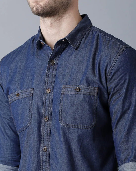 Yovish Men Washed Casual Blue Shirt