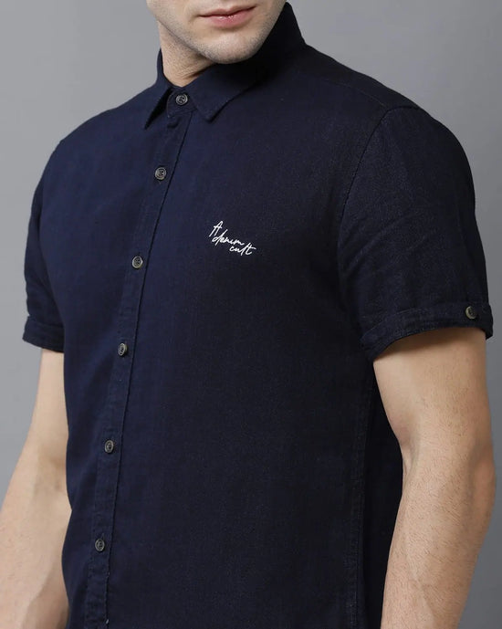 Yovish Men Washed Casual Dark Blue Shirt