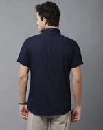 Yovish Men Washed Casual Dark Blue Shirt