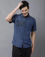 Yovish Men Regular Washed Casual Blue Shirt