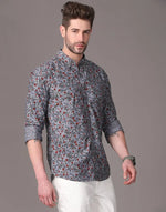 Yovish Men Floral Print Casual Grey, Red Shirt