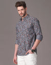 Yovish Men Floral Print Casual Grey, Red Shirt