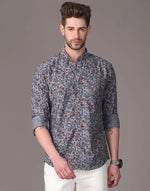 Yovish Men Floral Print Casual Grey, Red Shirt