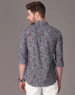 Yovish Men Floral Print Casual Grey, Red Shirt